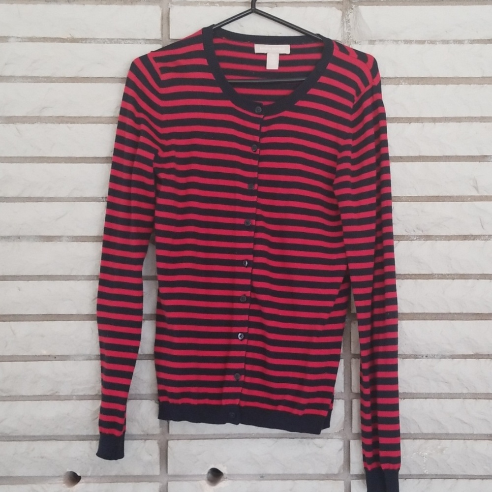 M Banana Republic navy and red stripe cardigan